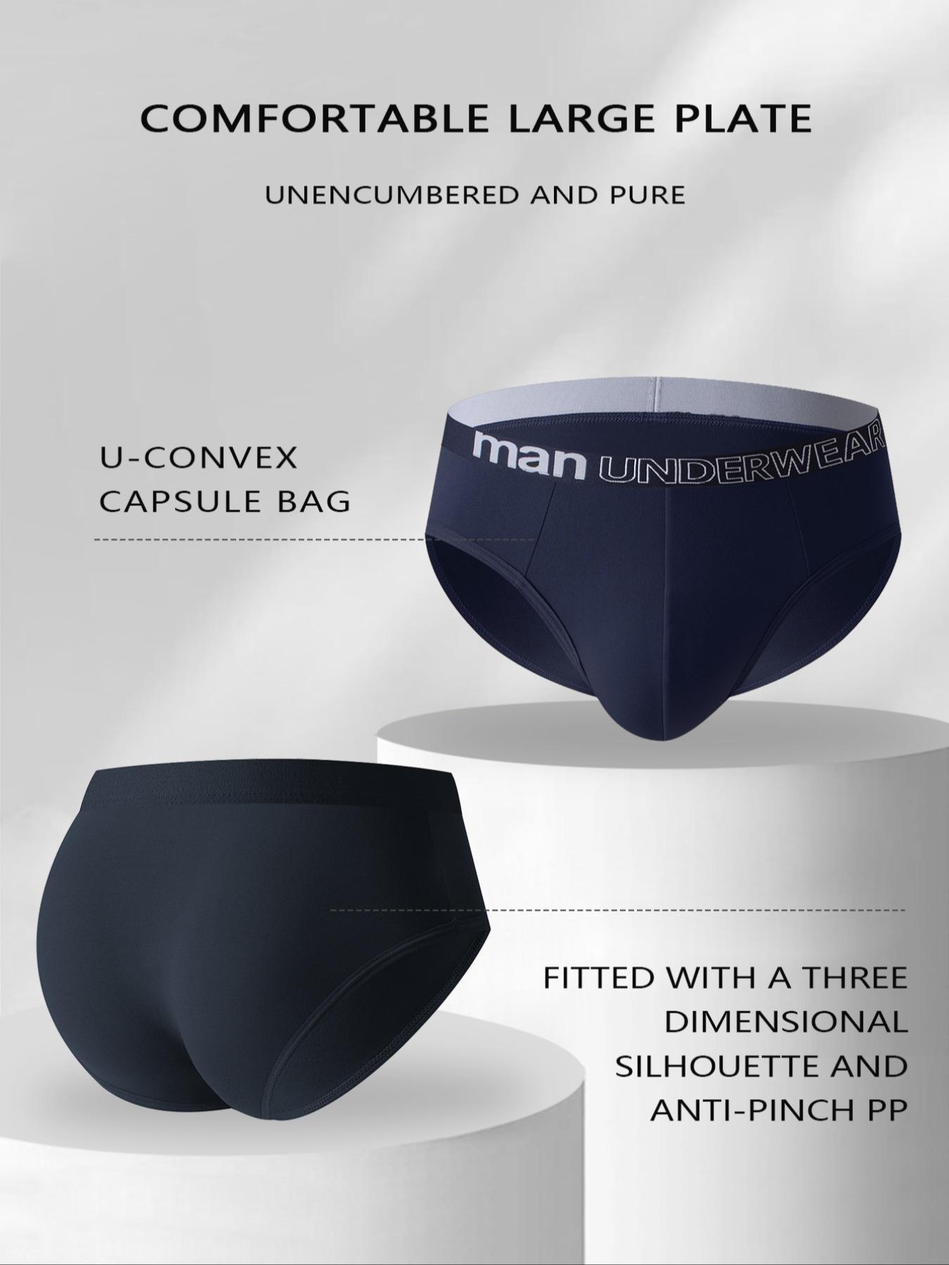 Men's Letter-Tape Solid-Color Briefs for Daily Wear, Casual Men's Underwear for All Seasons, Soft Comfy Undergarments, Soft Breathable Briefs