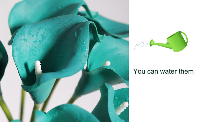 Mini Artificial Calla Lily 10 Stem Bridal Bouquets Artificial Latex Real Touch Flowers for Home Party Decor (Teal Blue White)