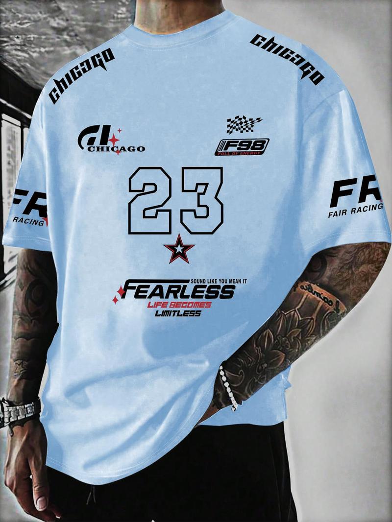 Unisex's Letter & Number Print Round Neck Tee, Regular Fit Casual Short Sleeve Crew Neck T-shirt for Daily Wear, Unisex Top for All Seasons, Casual Graphic Design, Crewneck Streetwear, Shortsleeve Tshirt, Casual Streetwear Tops, Casual Style Tee