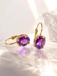1 Pair Purple Stone Set Oval Drop Earrings, Buckle Style Ear Hooks, Polished Daily Wear Ear Decor, Chic Female Ear Jewelry, Fashion Ornaments for Daily, Dating, Parties and Office Looks, Lovely Gift for Ladies