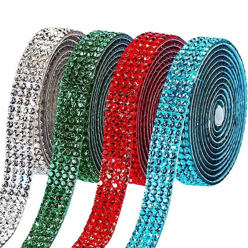 Four Color Self-Adhesive Rhinestone Ribbon, DIY Craft Supplies, Silver Blue, Car Interior, Phone Case, Cosmetics Decor