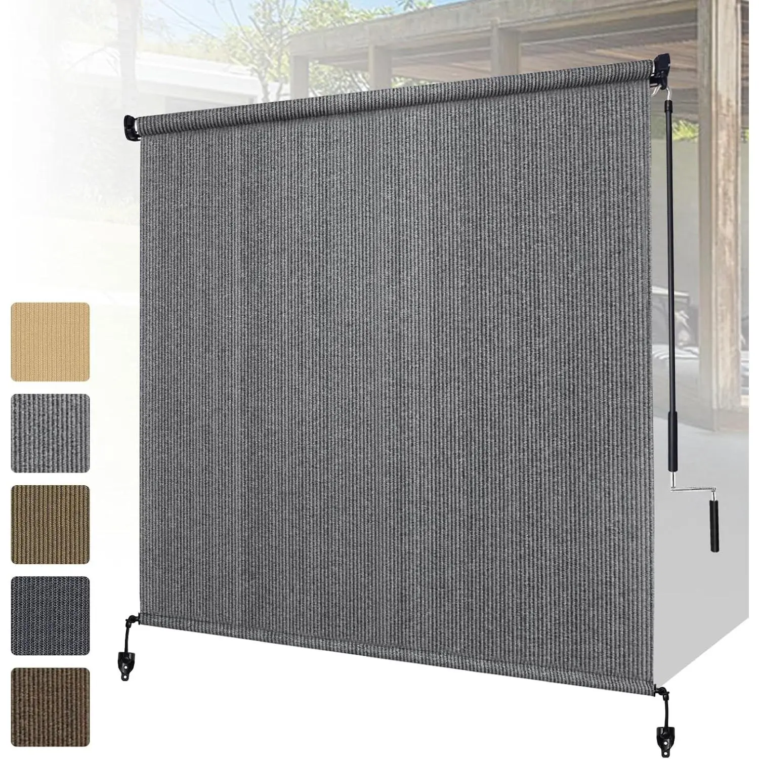 Shade&Beyond Cordless Outdoor Roller Shades 4' W x 8' H, 90% UV Protection Gray Roll Up Exterior Blinds Shade Cloth for Porch Gazebo Pergola Balcony Backyard