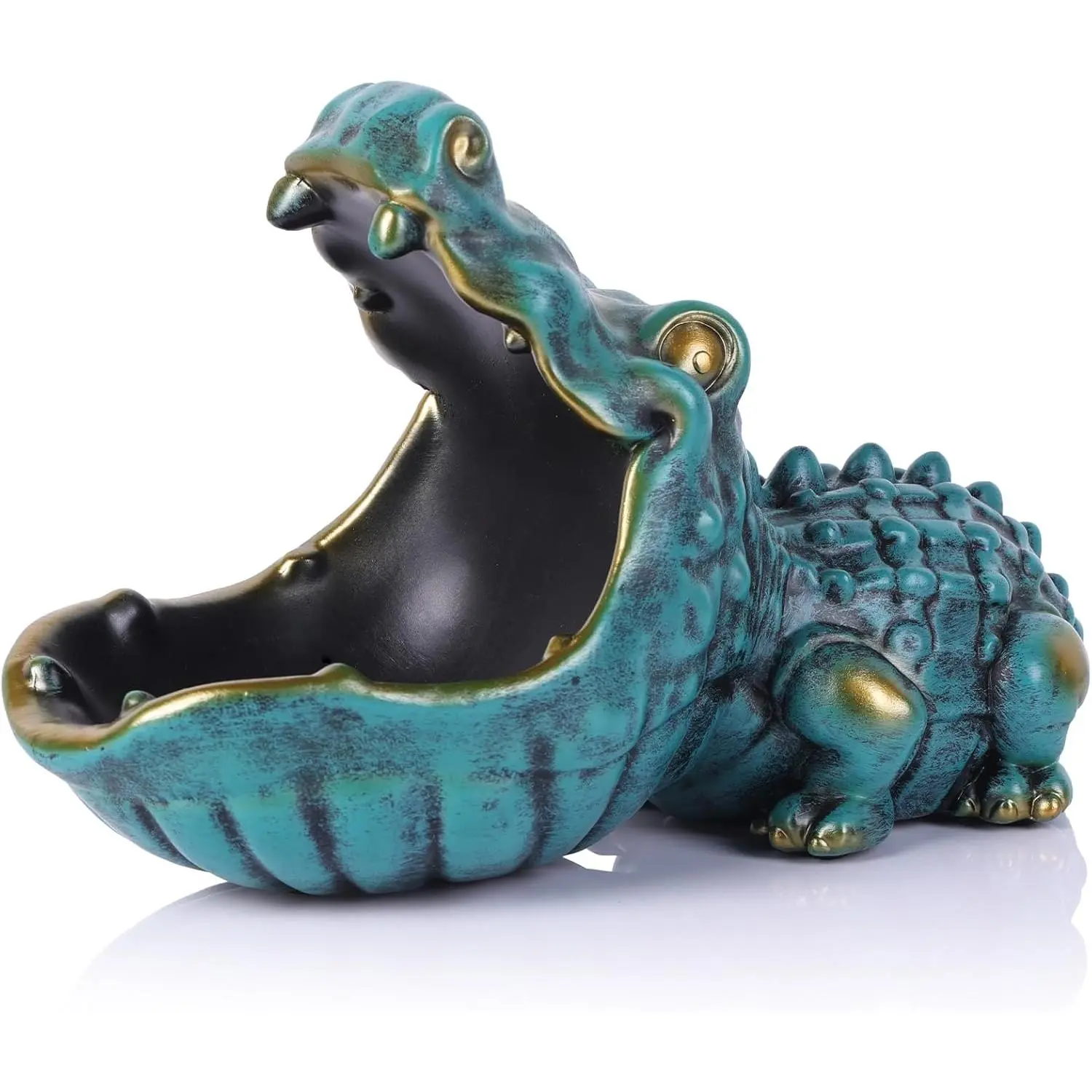 Alligator Statue Key Bowl, Fun Animal Statue Candy Dish for Entryway Decorative Bowl, Office Candy Dish, Big Mouth Sculpture Home Living Room Trinket Container Storage Box (Green)