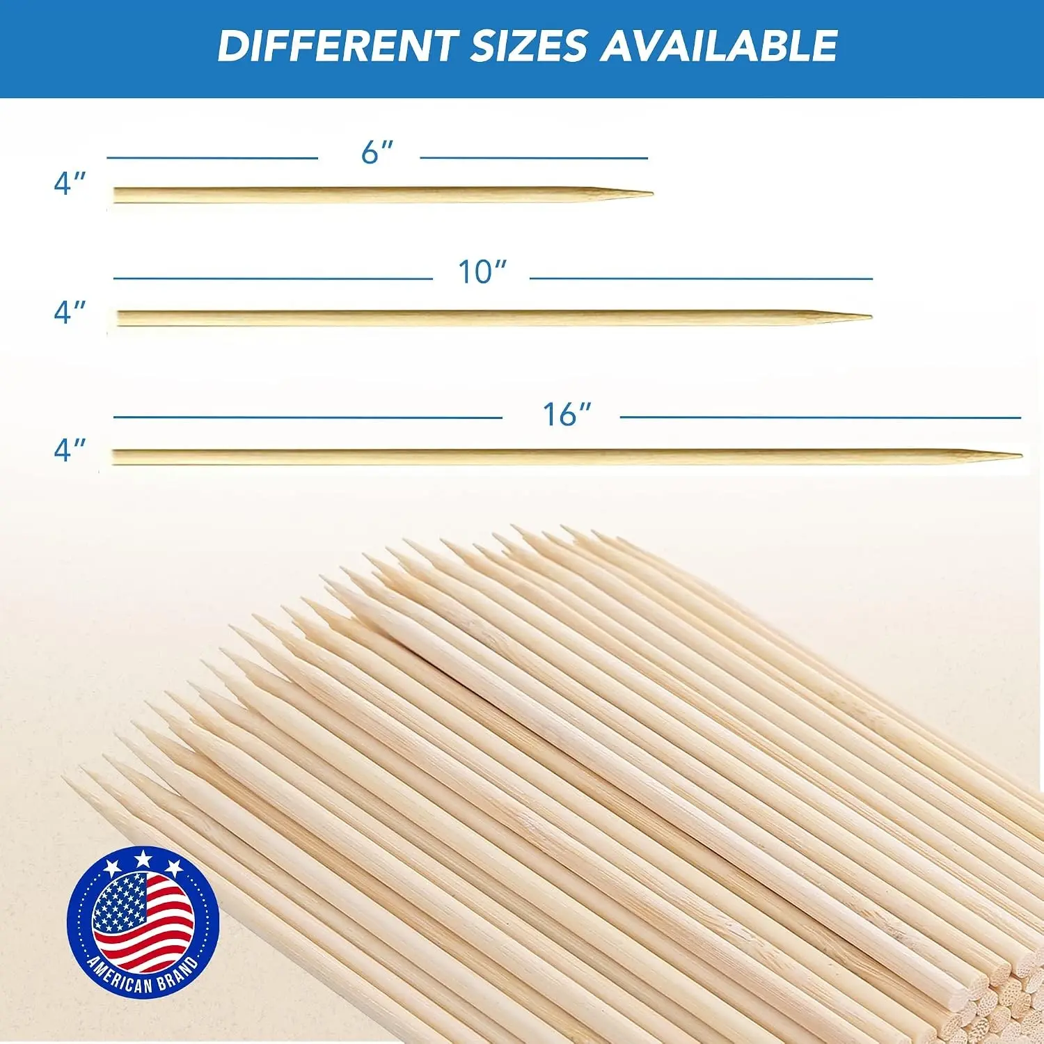 6 Inch Thick Pointy Bamboo Wood Skewers for Grilling Shish Kebab, Fondue, Marshmallow Roasting, BBQ, Kitchen, Crafting and Party, 100 Pieces