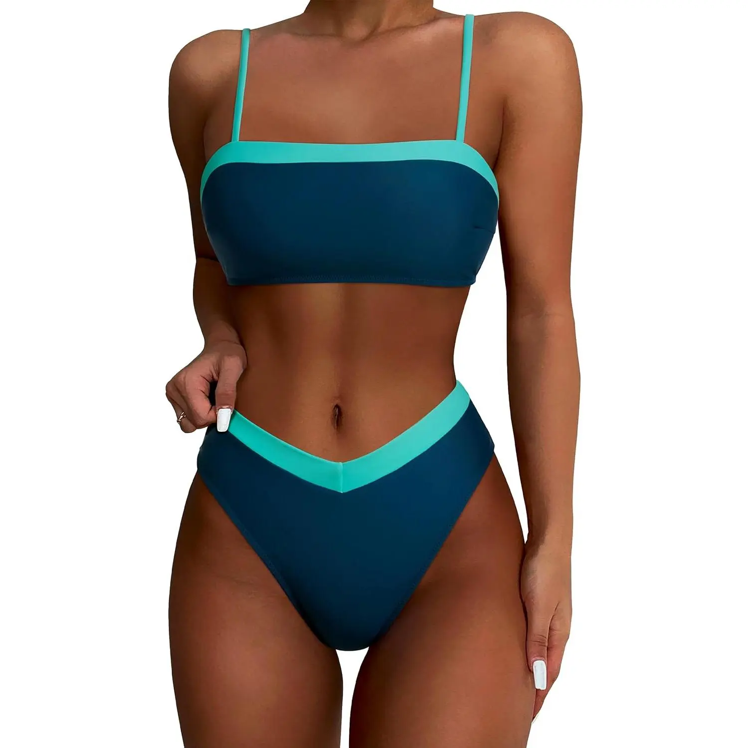 Women's wardrobe SUUKSESS Women Bandeau High Waited 2 Piece Bikini Set Cheeky High Cut Swimsuit