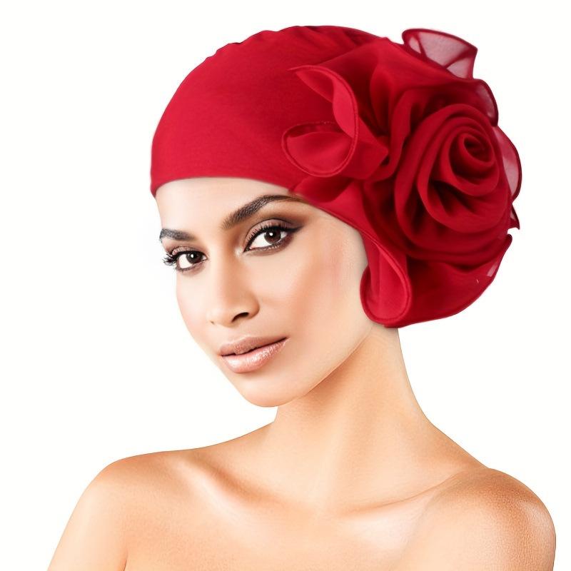 Double Layer Big Flower Turban Hat, Ethnic African Hair Bonnet
