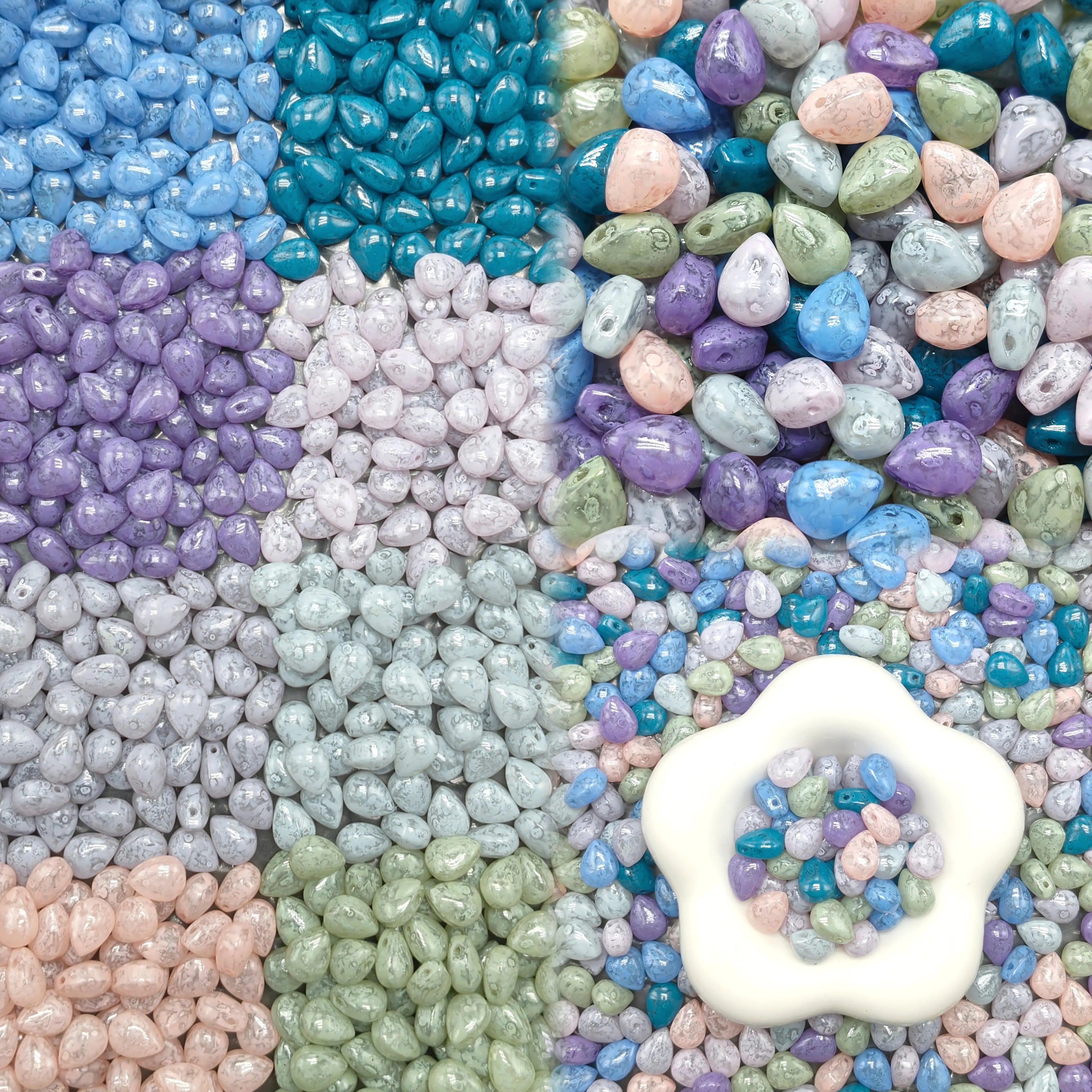 🍂【NEW】Misty Cave | Fall Themed Marbled Teardrop Glass Beads For DIY Bracelet & Necklace