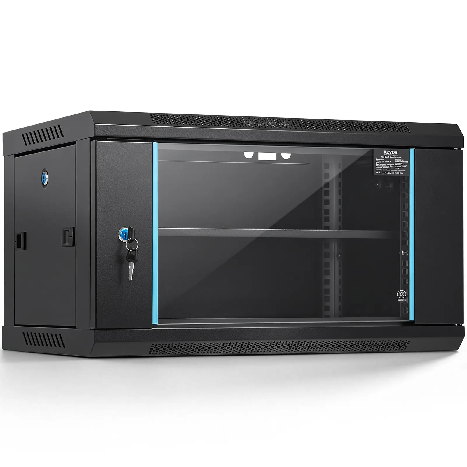 VEVOR 6U Wall Mount Network Server Cabinet, 15.5'' Deep, Server Rack Cabinet Enclosure, 200 lbs Max.Ground-mounted Load Capacity, with Locking Glass Door Side Panels, for IT Equipment, A/V Devices