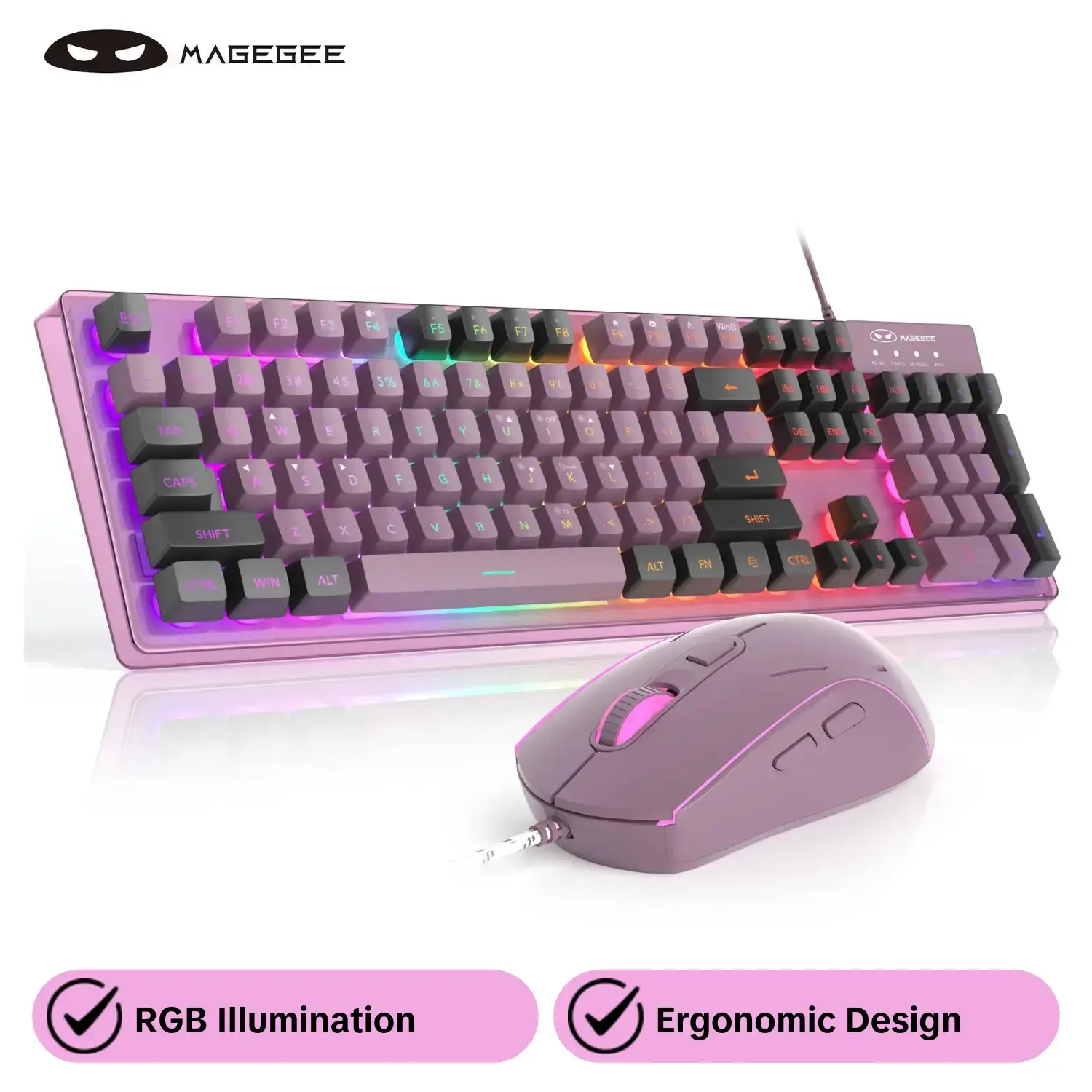 Magegee K1 RGB Gaming Keyboard and Mouse Combo, Keyboard Mouse Set, 104 Key LED Backlit Keyboard with 5 Lighting Modes, Ergonomic Gaming Mouse, Ultra-Responsive for PC/laptop, Gaming Accessories, Computer Peripherals