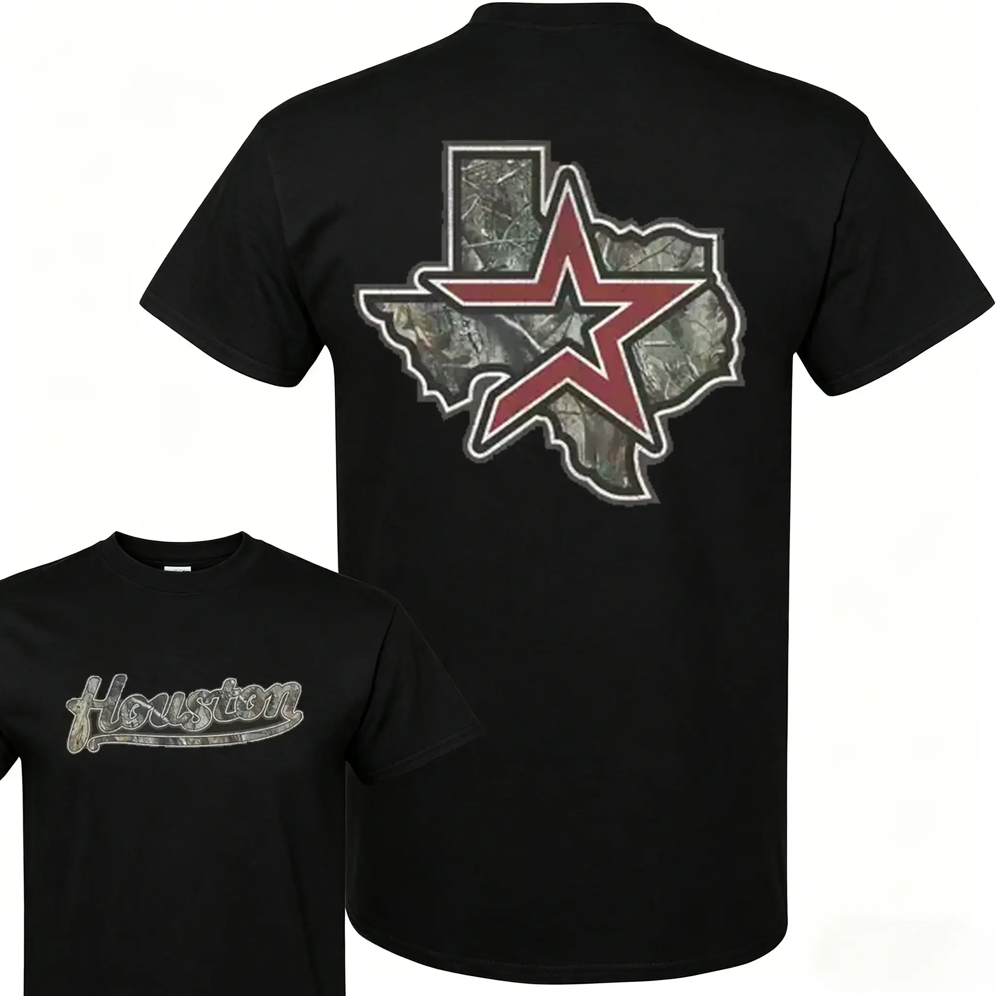 Men's Vintage Houston Texas Camo Star Graphic T-Shirt - Unisex Streetwear Outfits, Heavyweight Short-Sleeve Cotton Top, Outdoor Red Casual Daily All-Season Tee, Men's T Shirts, Vintage Graphic Tees, Cotton Graphic Tees