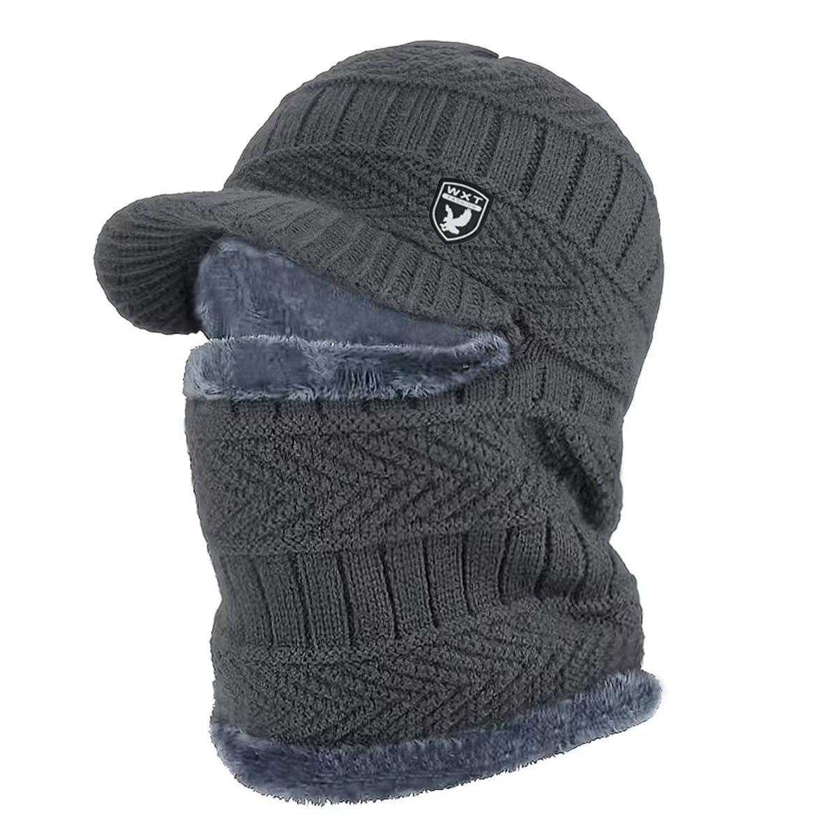 Men's winter hat with brim with scarf Balaclava hat outdoor cycling skiing cold and windproof piled thickened old man hat