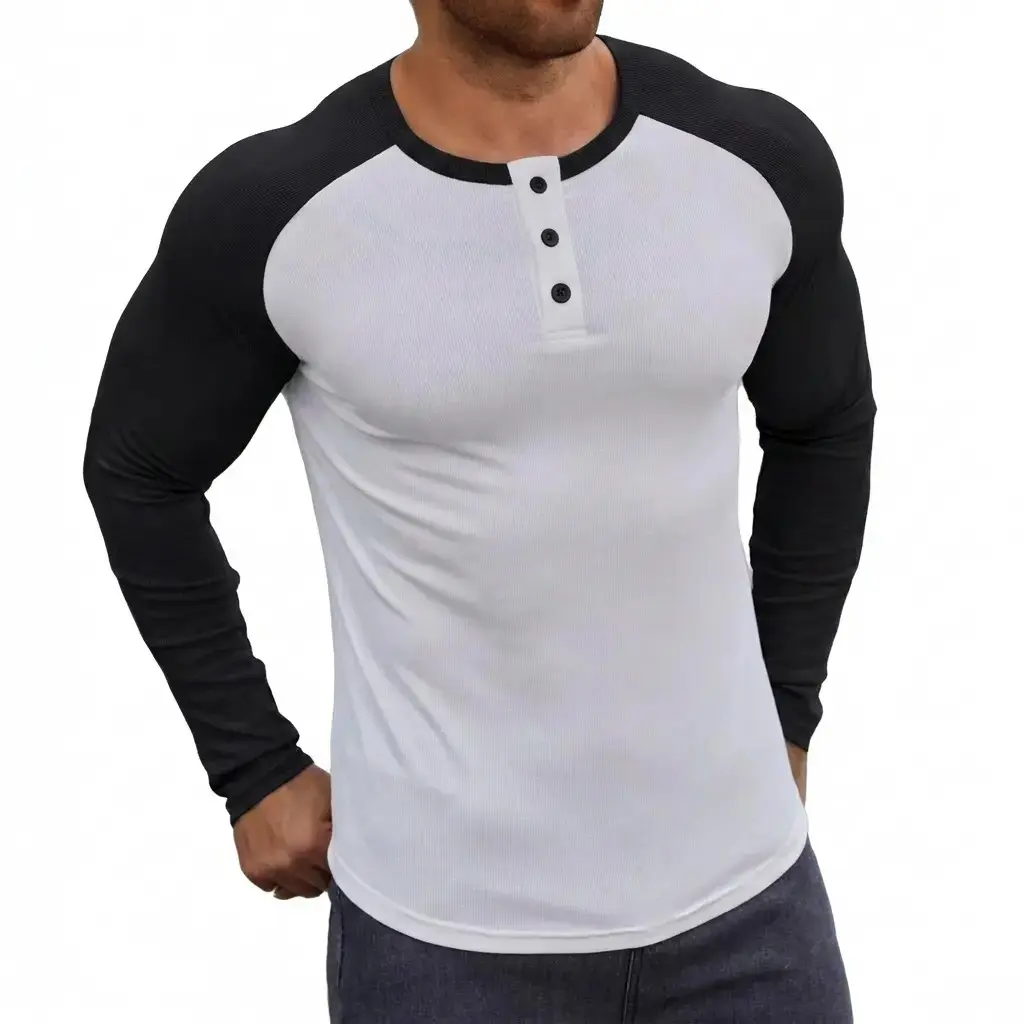 Men's Muscle Slim Longline Henley Shirt,Gym Workout & Daily Streetwear Long Sleeve Tee,Button Crewneck for Athletic Fashion,Fall & Winter Outfits 2026