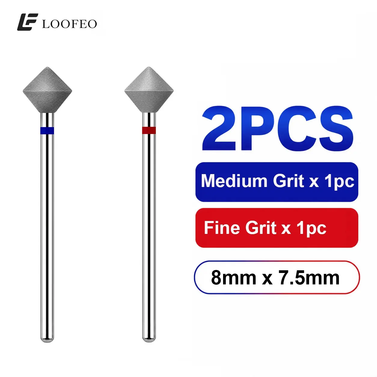 2 Piece Diamond Cuticle Drill Bit Set with Fine & Medium Grit, 3/32 Inch 2.35mm Shank, Manicure E-File Bits for Cuticle Pocket, Sidewall, Nail Groove and Edge Detailing Nail Accessories