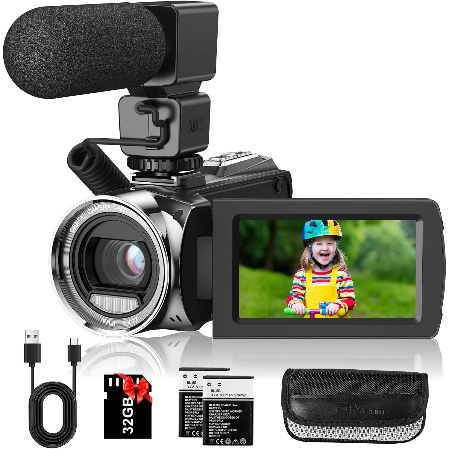Video Camera Camcorder Digital Camera Recorder for YouTube  1080P 30FPS 36MP 3.0" 270?Rotation LCD Video Cameras for Filming with Microphone,32GB SD Card, 2  for  Students