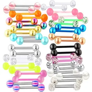 40 14G Tongue rings For Women Stainless Steel Straight Tongue Barbell UV Acrylic Plastic Tongue Piercing  Nipple Piercings 5/8" Glow in Dark Flexible Retainer Body  for Men