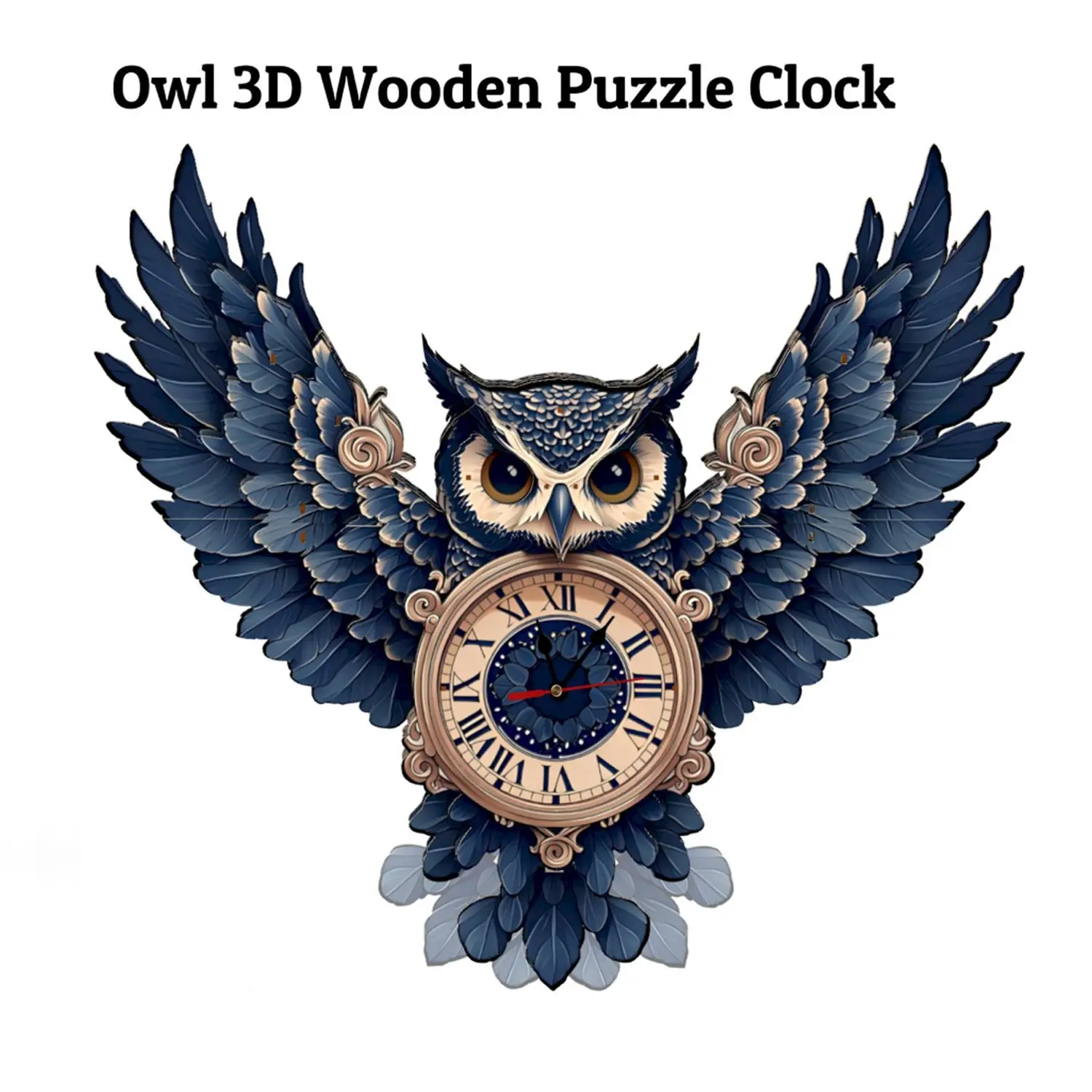 Owl Adult 3D Wooden Puzzle Battery Operated Wall Clock, DIY Laser Cut Assembly Kit, Home Decor Gift, Unique Family Wall Clock, Men's Birthday Present