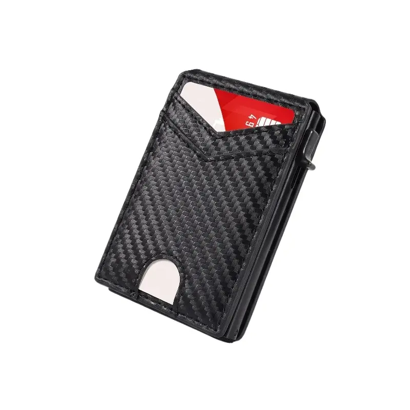 Men's Slim RFID Interceptor Wallet Carbon Fiber Leather Pop-Up Card Holder