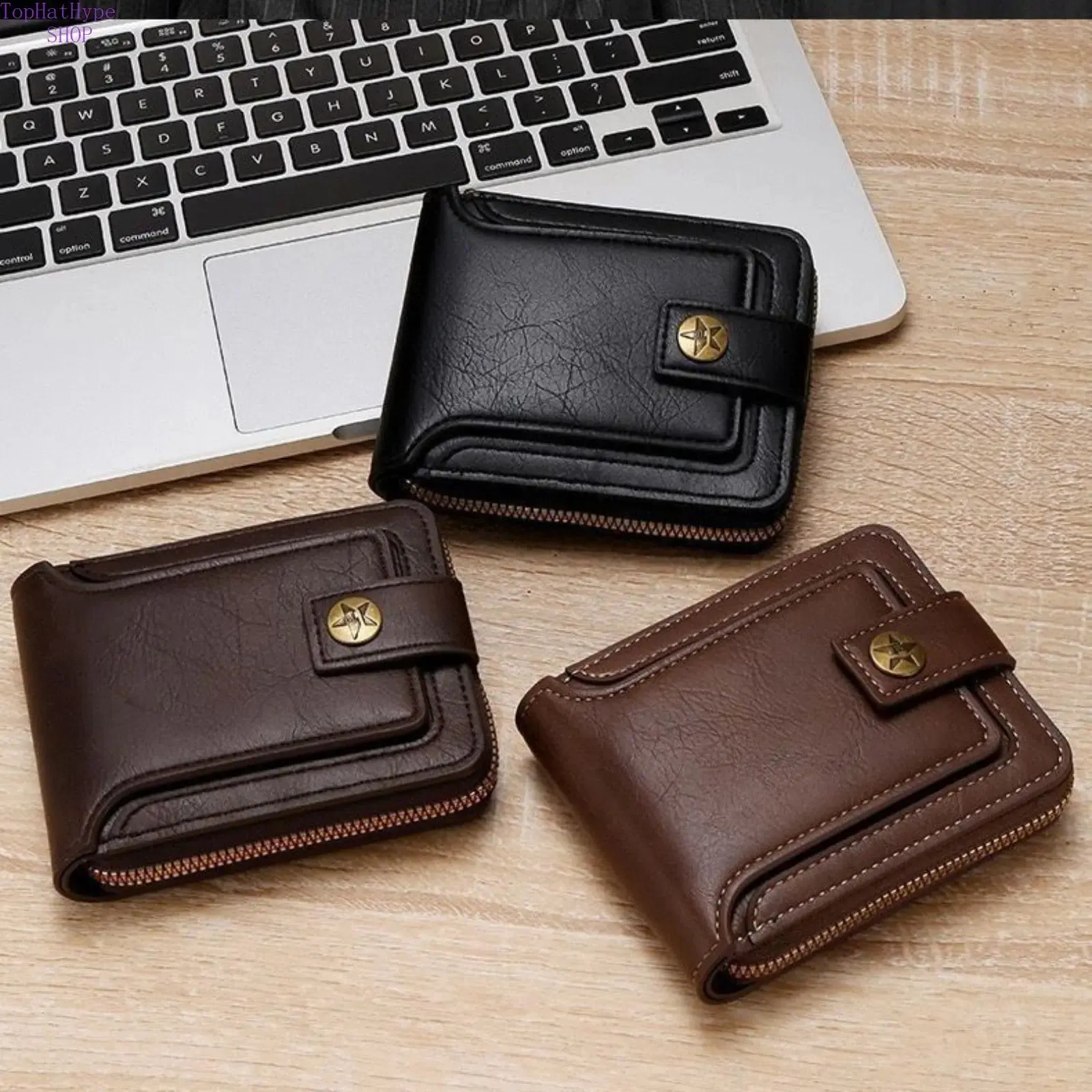 Leather Zip Wallet for Men, Slim Bifold Billfold with Large Capacity, ID Window and Multiple Card Slots for Daily & Business Use, Wallets, Mens Wallet