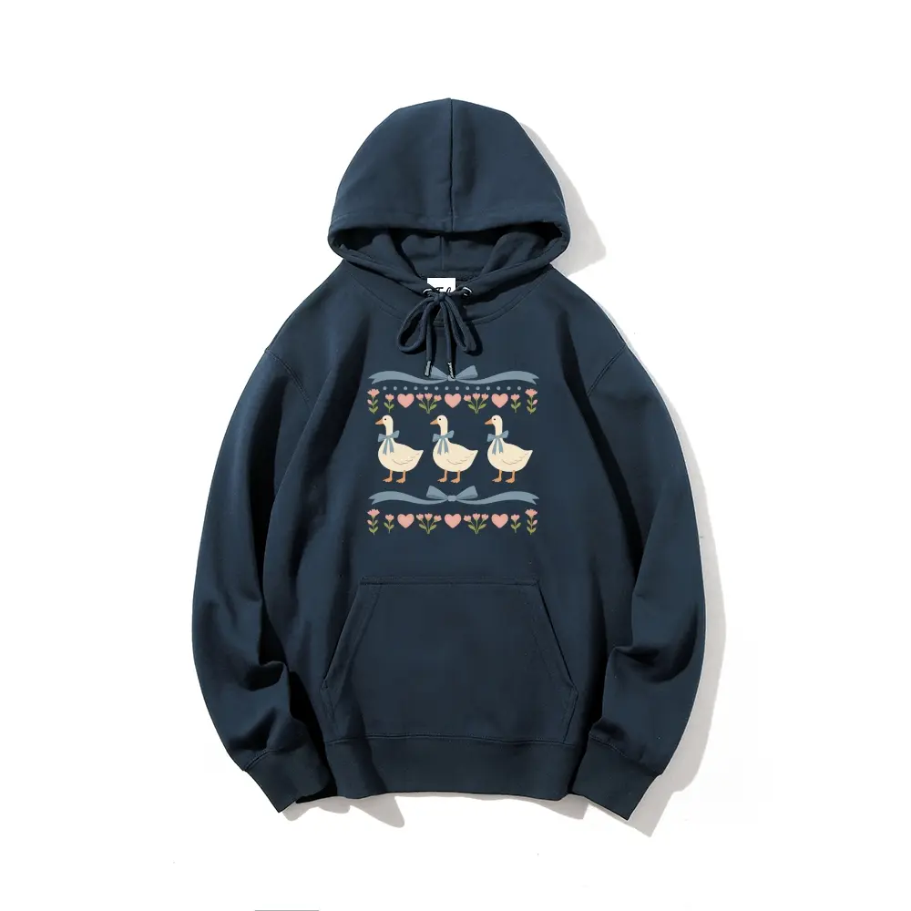 Women's Cute Coquette Duck Bow Graphic Hoodie - Long Sleeve, Adjustable Kangaroo Pocket, Everyday Outdoor Autumn Winter Crewneck Pullover with Comfortable Fabric