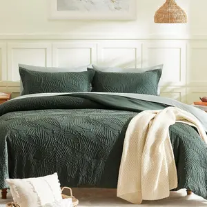 Queen Bed in a Bag 7 Piece Dark Green Botanical Textured Comforter Set Soft Lightweight Bedding