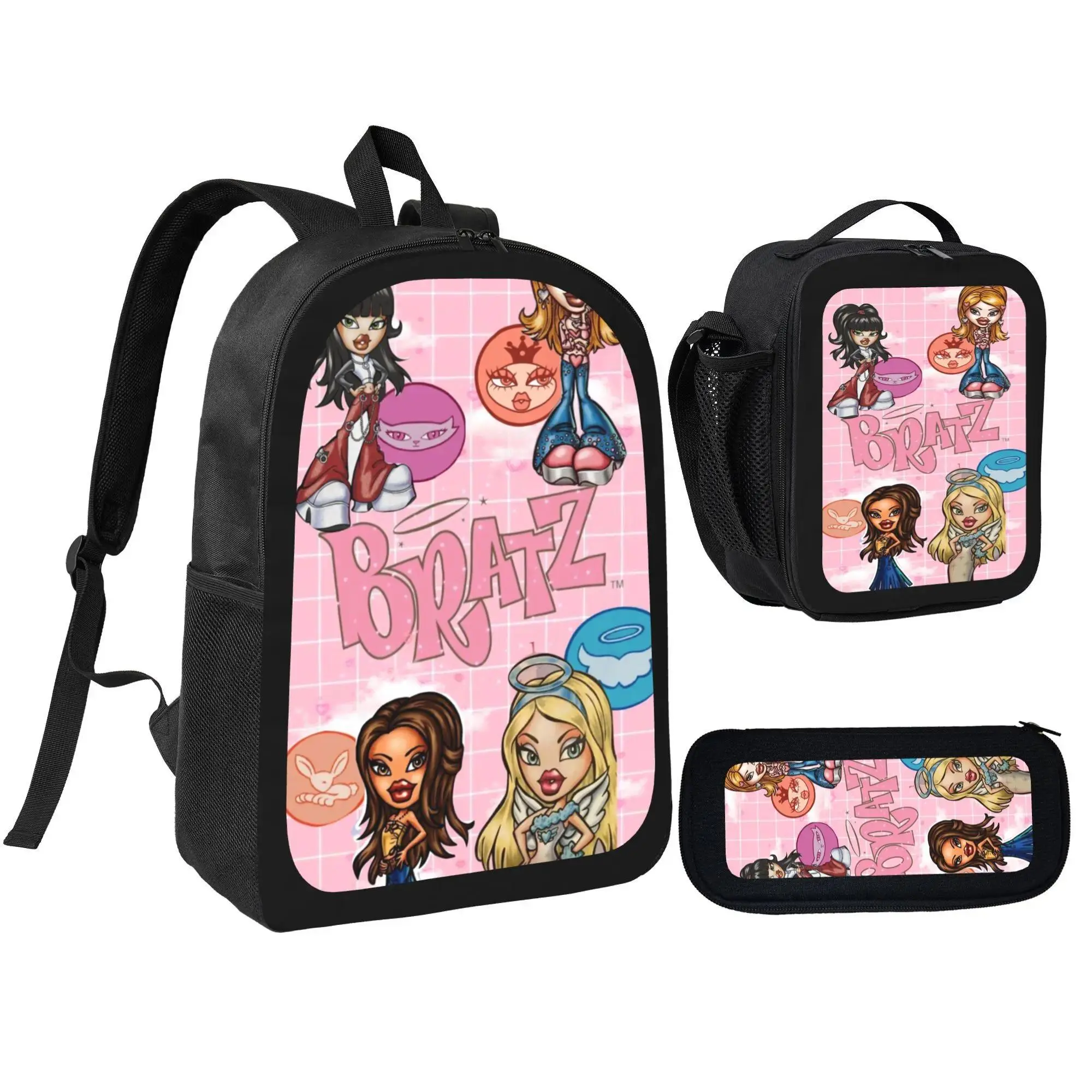 Bratz Stuff Child School Backpack with LunchBags ,Pencil Bags ,School Bags for Boys Girls Best Gift