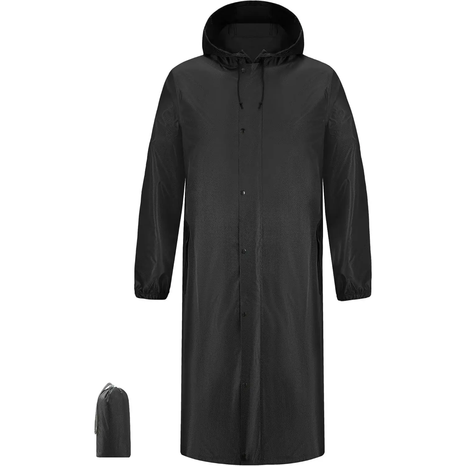 Long Raincoat 8000mm Waterproof Hooded Rain Jacket for Men Women | Lightweight 0.87lb, Knee-Length Design, Elastic Cuffs, Adjustable Hood, 2 Pockets, Packable with Bag, Hiking Travel Work