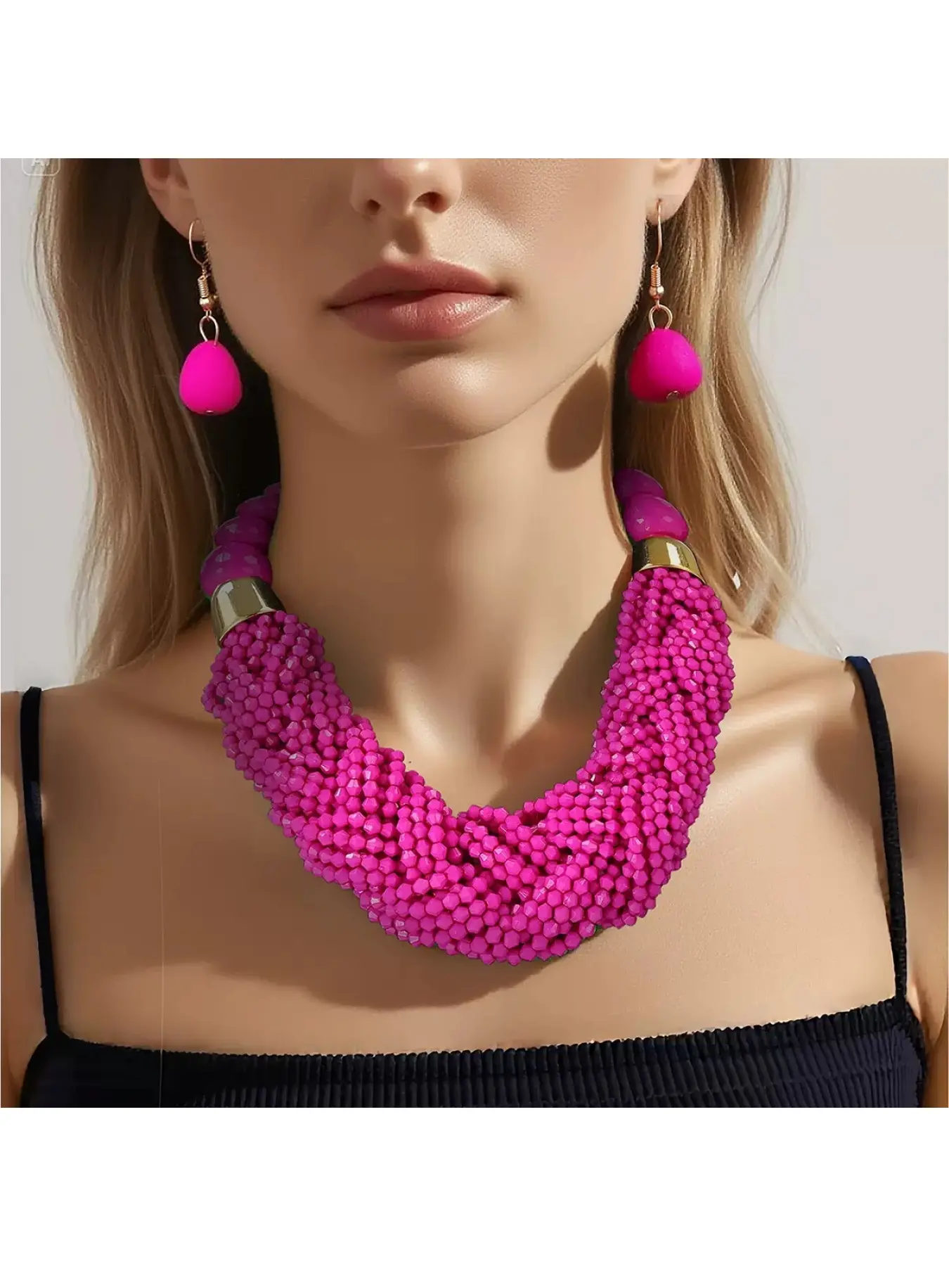 Bohemian Fashion Statement Retro Ethnic Style Beaded Multi - Layer Necklace And Earring Set Boho Jewelry Set Fashionable Jewelry Set Trendy Jewelry Set