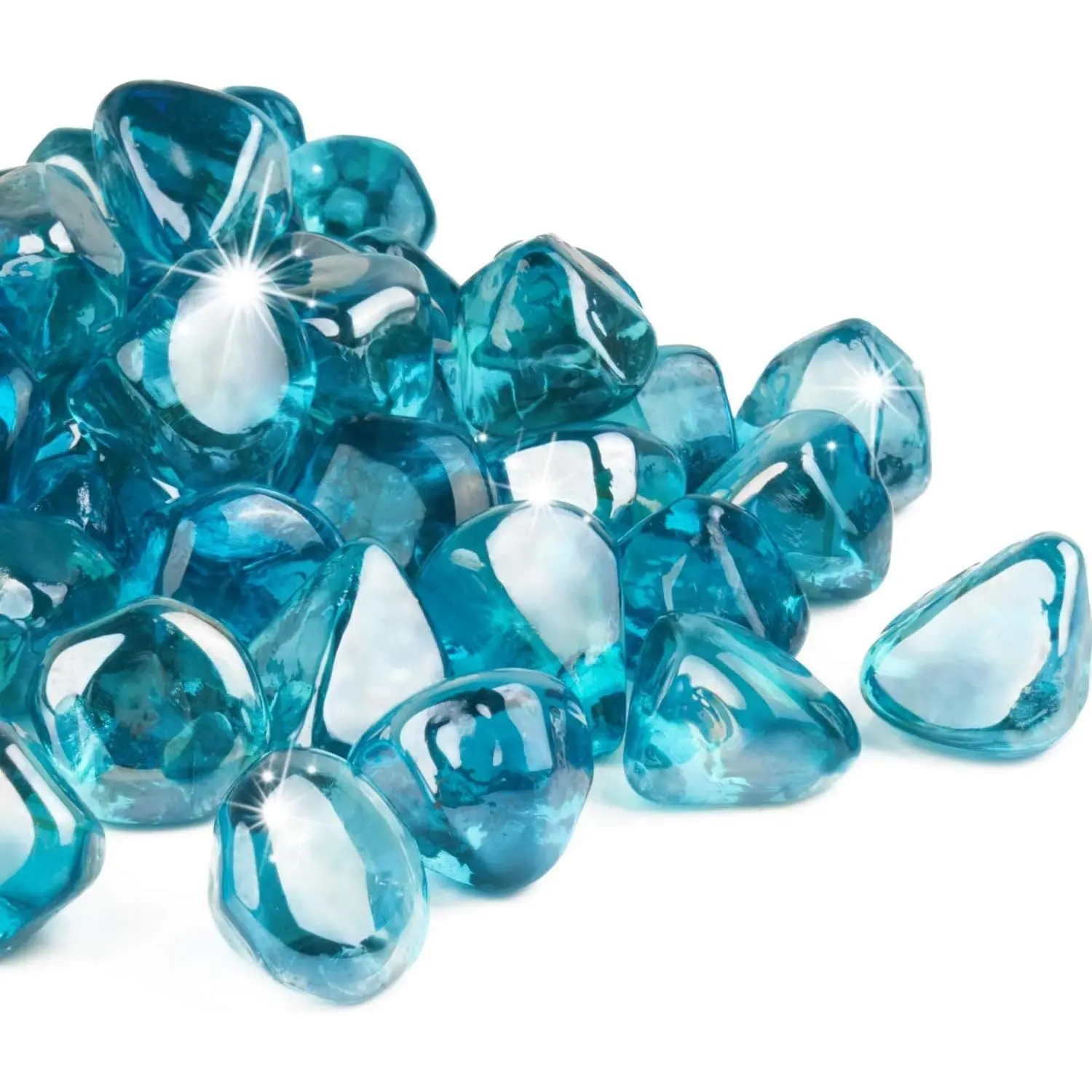 20 Pound Fire Glass Diamonds 1 Inch, Fire Pit Glass Rocks for Gas Fireplace and Fire Pit, Caribbean Blue, High Luster