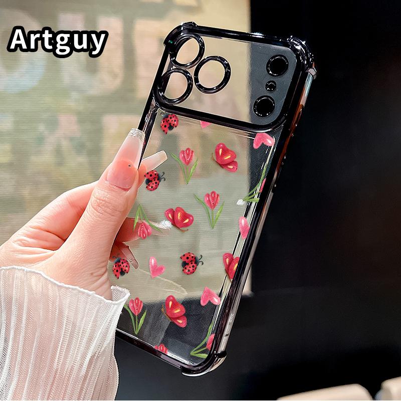 Ladybug Floral Dream Pattern Phone Case for iPhone 17 Pro Max 16 15 Plus Air 14 13 12 11 E Electroplated Cover with Airbag Shockproof Soft Silicone Casing