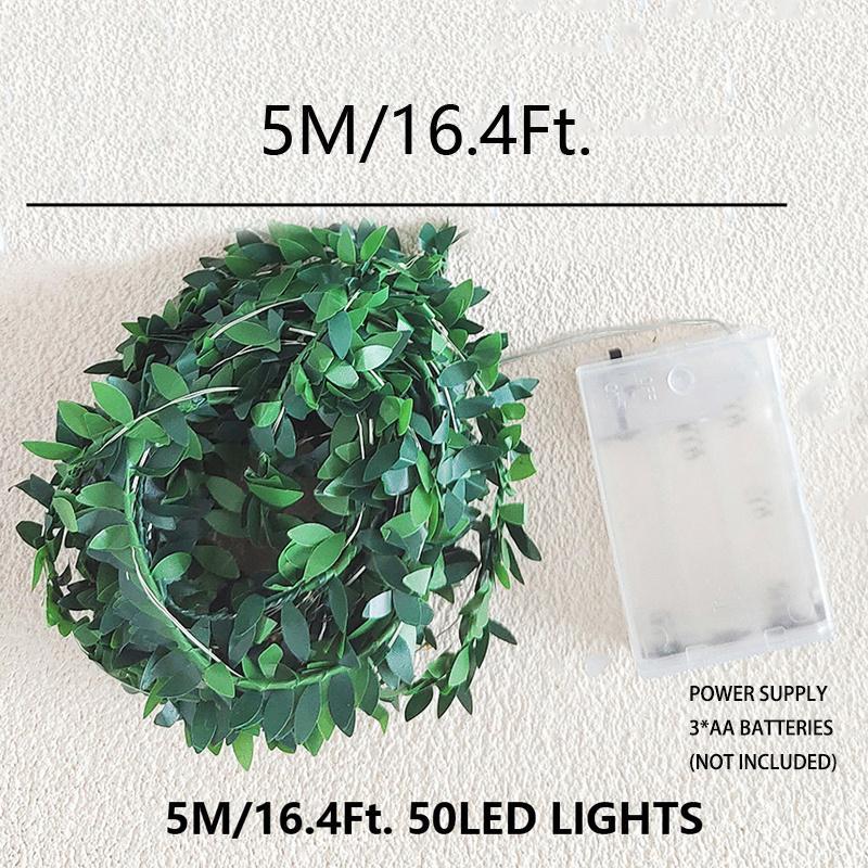 LED Green Rattan Light String For DIY Simulation Garland, 1 Count Battery Powered Leaf Fairy String Light For Wedding Holiday Party Patio Decoration Led Lighted