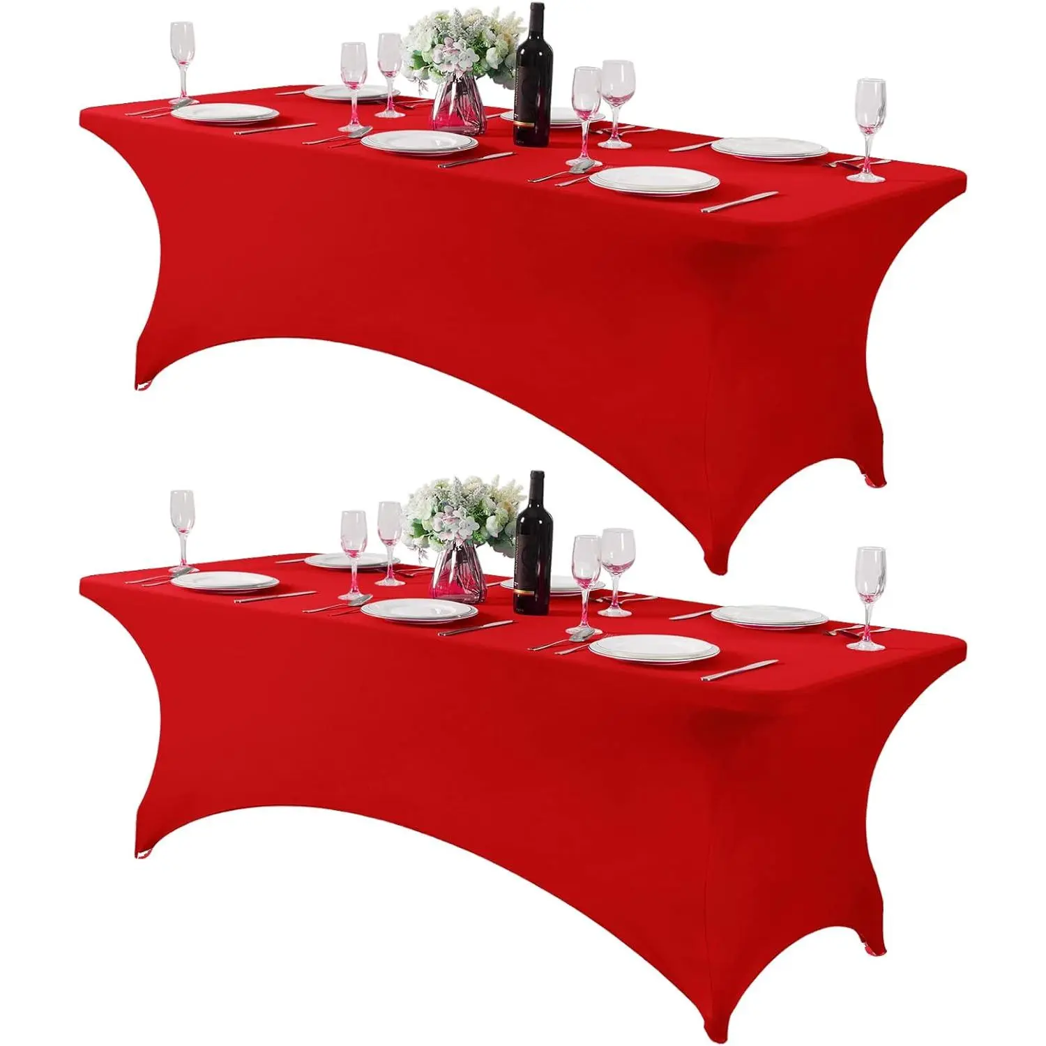 2Pack Spandex Table Cover for 8FT or 4ft or 6ft Table Fitted Stretch Tablecloth for, Banquet, Wedding and Events-Red