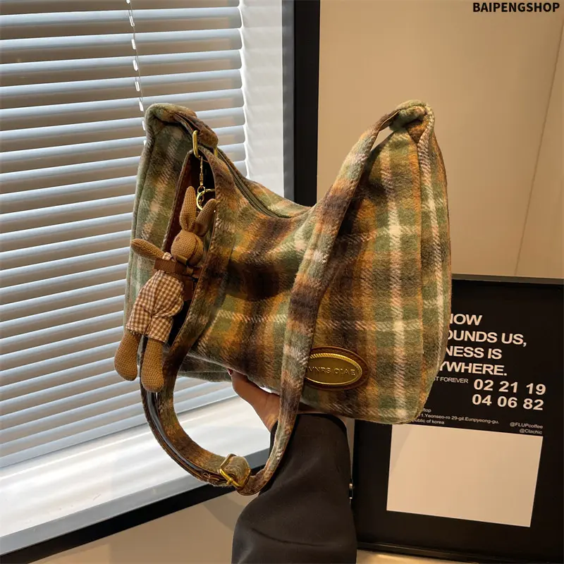 Women's Plaid Block Large Capacity Shoulder Bag, Convertible Crossbody Tote Handbag, Stylish Versatile Casual Bag for Work Travel Daily Use