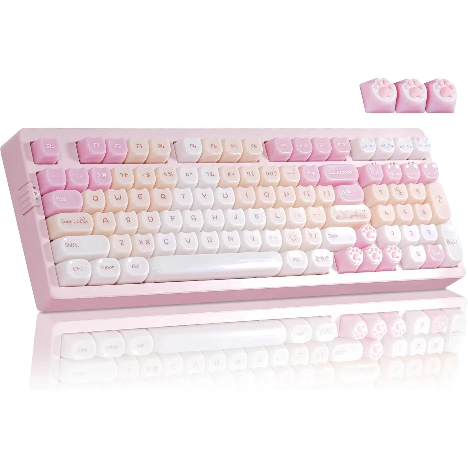 ZORNHER ZH980 Pink Mechanical Keyboard 95% with Number Pad Kawaii Kitty Keycaps Jelly Ceramic Keycap Creamy Sounding Switches Cute Gaming Keyboard for Gamers and Typists