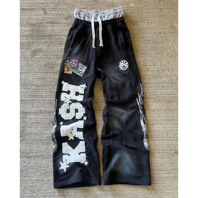 American Sweatpants Y2K Gothic Hip Hop Letter Patch Double Layer Baggy Elastic Waist Jogging Casual Pants for Men