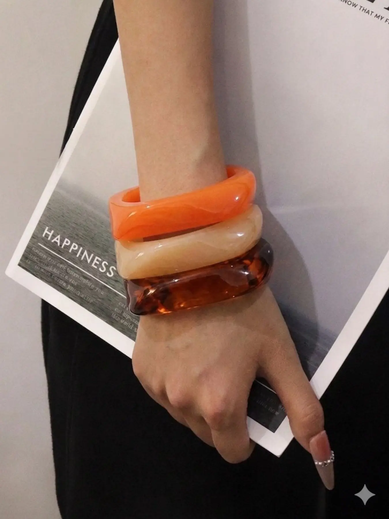 3PCS Fashion Minimalist Asymmetric Geometric Square Resin Amber & Orange Tie-Dye Stackable Bracelets – Boho Aesthetic Resin Bracelet Set, Stackable Bangles, Perfect for Girlfriend Gifts, Daily, Vacation & Party Wear