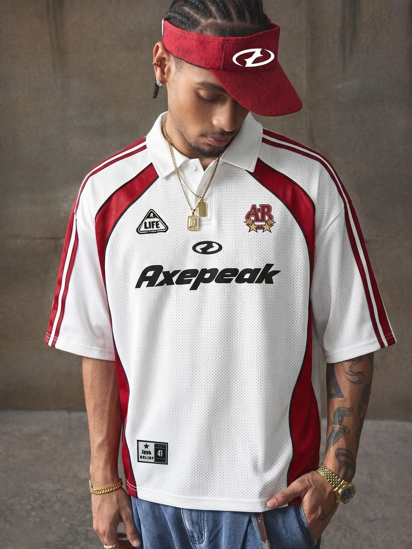 Men's Retro Soccer Style Mesh Polo Shirt, Y2K Streetwear Vintage, Summer Loose Fit Breathable Mesh Polo, Summer Polo Shirts, For Daily Wear, Street Style, #summeroutfits #menspolo