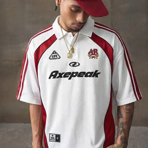 Men's Retro Soccer Style Mesh Polo Shirt, Y2K Streetwear Vintage, Summer Loose Fit Breathable Mesh Polo, Summer Polo Shirts, For Daily Wear, Street Style, #summeroutfits #menspolo