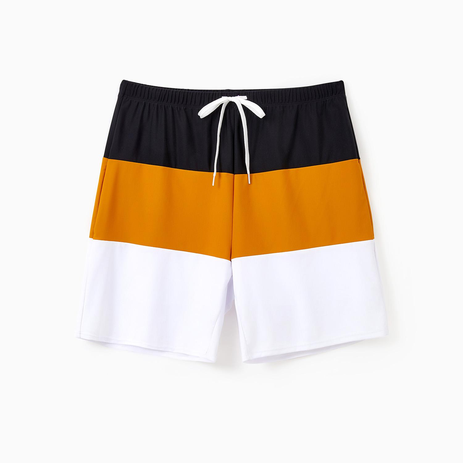 PatPat Family Matching Swimsuit Colorblock Swim Trunks Shorts or Cut Out Waist One-Shoulder One-piece Swimwear Bathing Suit Spingtok
