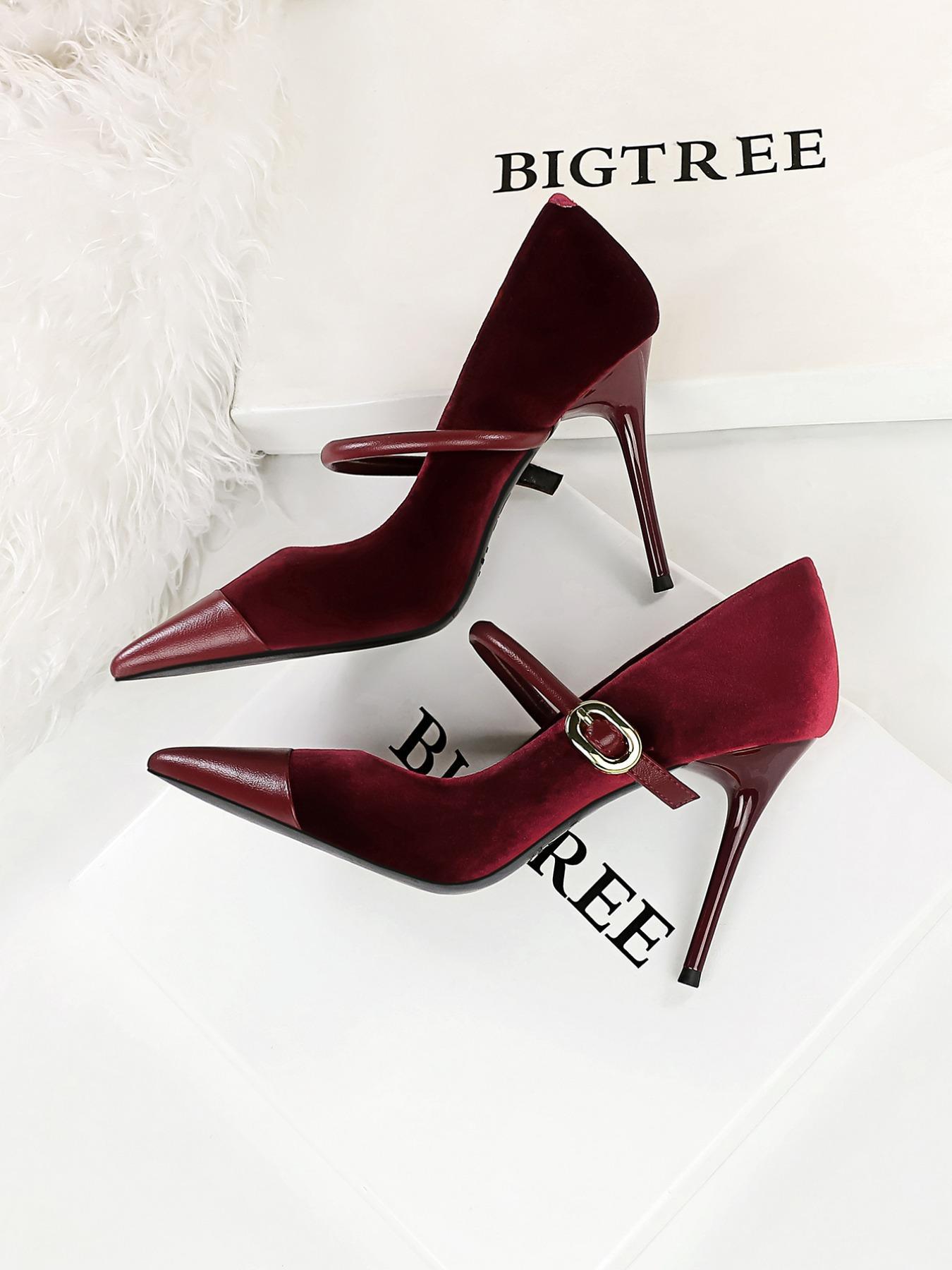Women's Minimalist Temperament Solid Color Pointed Toe Stiletto Heeled Pumps, Elegant Buckle Design High Heels for Party, Fashionable Heels for Women, Party Holiday Shoes