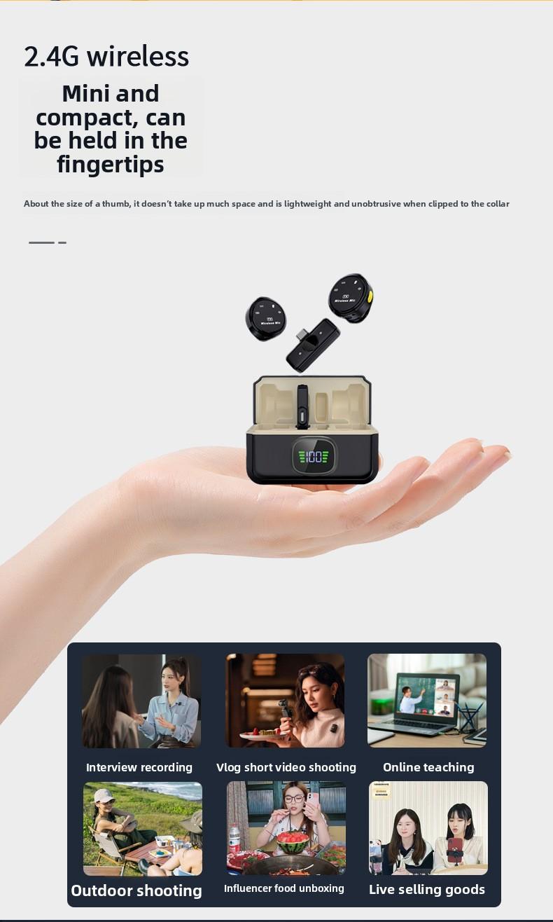 Magnetic Wireless Lavalier Microphone, Dual-Channel Live Streaming Noise-Cancelling Microphone, Large Capacity, Long Battery Life, Compact Microphone