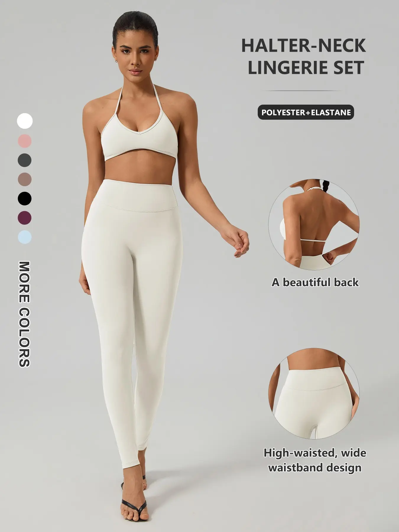 Women's Athletic Yoga Set, Sexy Sports Bra + High-Waisted Tight Yoga Pants, Quick Dry, Removable Pads, Elastic, All Seasons, Polyester + Elastane, Halter Yoga Set