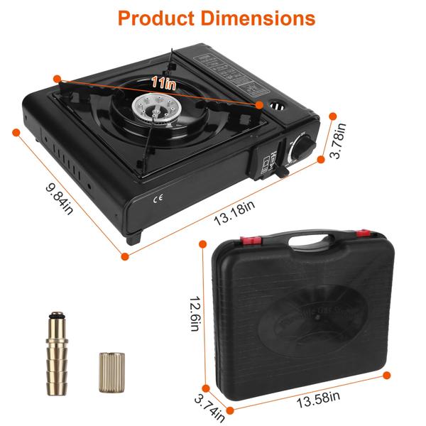 3300W Portable Camping Stove Butane Canister Dual Fuel Burner Piezo Electric Ignition Single Burner with Automatic Tank Ejection Overpressure Cut Off Carry Case for Camping Hiking Picnic Fishing BBQ