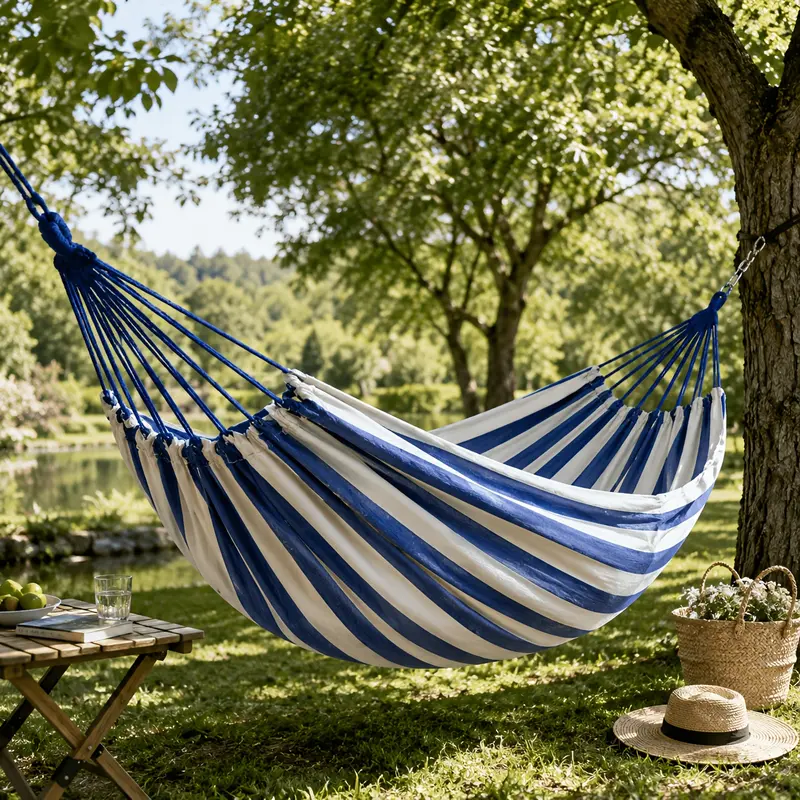 Large Striped Polyester-Canvas Backyard Hammock for Adults, Portable Durable, 180kg Weight Capacity, Outdoor Travel Accessory, Ideal for Garden Relaxation (Sports & Outdoor Camping & Hiking Gear)