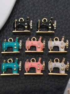 8pcs Sparkling Sewing Machine Charms Enamel Vintage Sewing Machine Dainty Dangle Pendants for Jewelry Making Earring Bracelet Necklace Keychain Backpack DIY Craft 13x15mm
