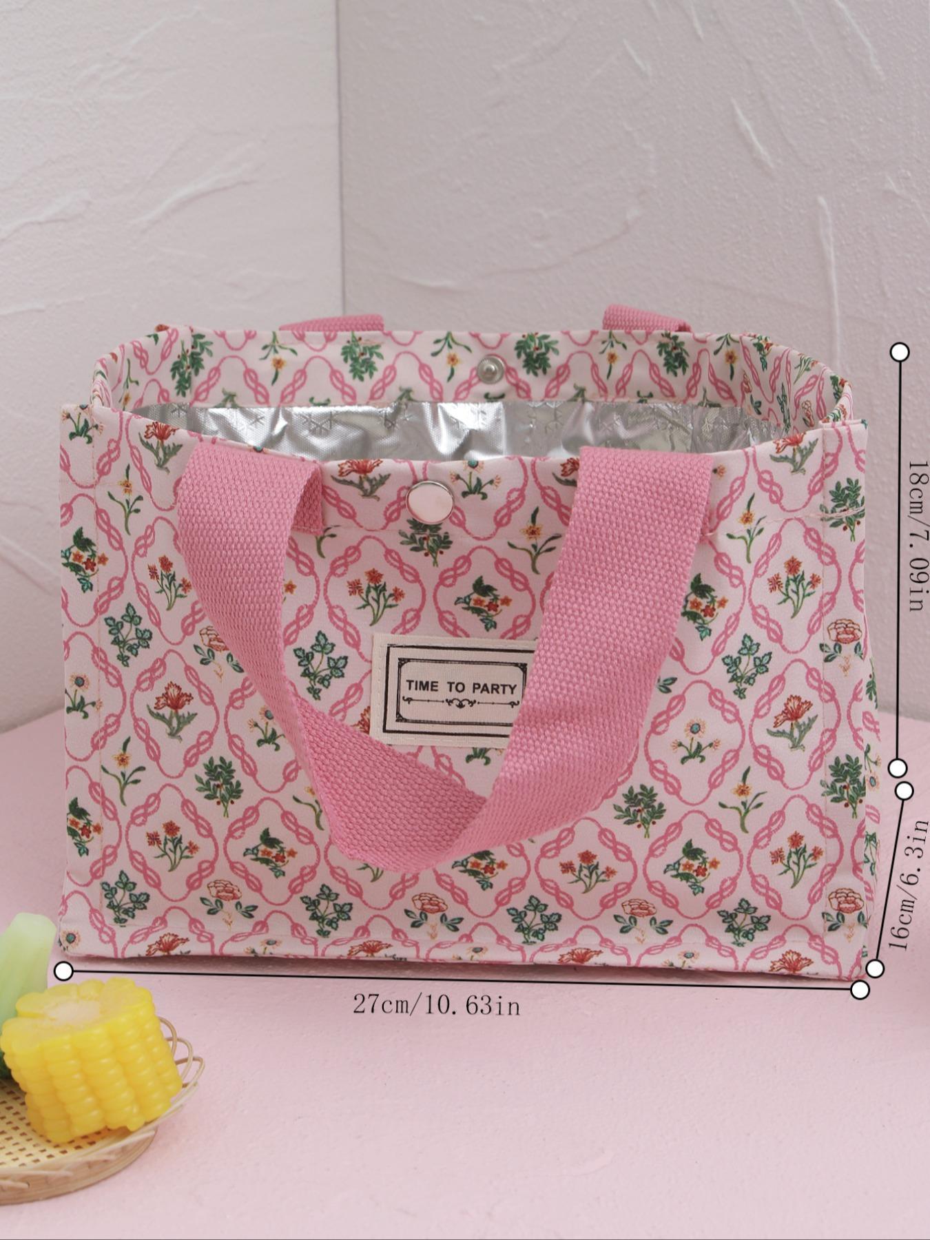 Casual Matching Letter Patch Lunch Bag, Durable Lunch Bag, Large Capacity Picnic Bag, Portable Lunch Bag with Handle, Thermal Lunch Bag