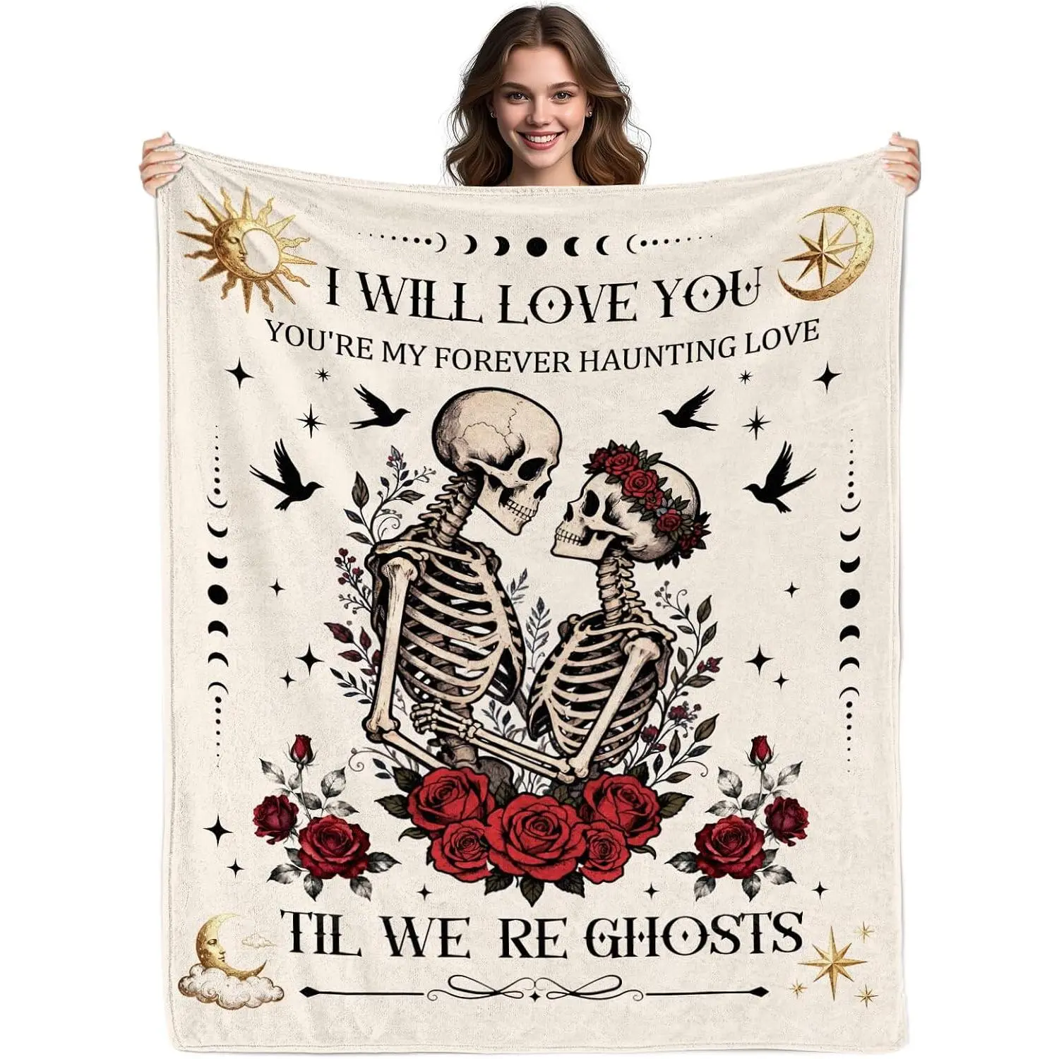 Wedding Gifts For Him Her, Anniversary Blanket 50 x 60 Inch, Gifts For Boyfriend Girlfriend, I Love You Throw Blanket, Couple Blankets, Wedding  For Wife, Husband, Gothic Skeleton Love
