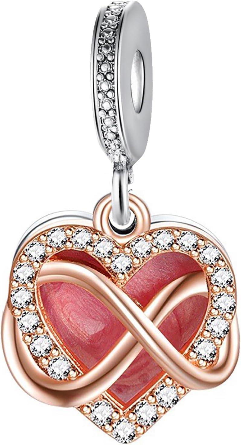 10 Pack Silver Bead Charms for Pandora Bracelets and Necklaces Charm for Woman Cubic Zirconias Dangle Pendant Jewelry Beads Set Style1