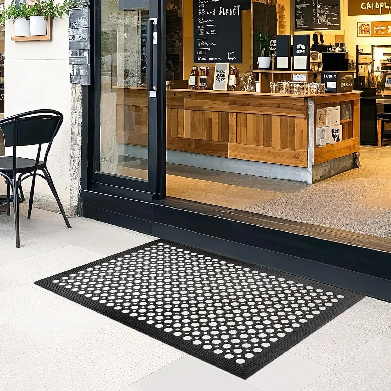 Outdoor Rubber Floor Mats Anti  Restaurant Kitchen Rubber Drainage Mat Durable No Slip Bar Floor Mats  for Indoor Outside Wet Area 24" x 36" Black