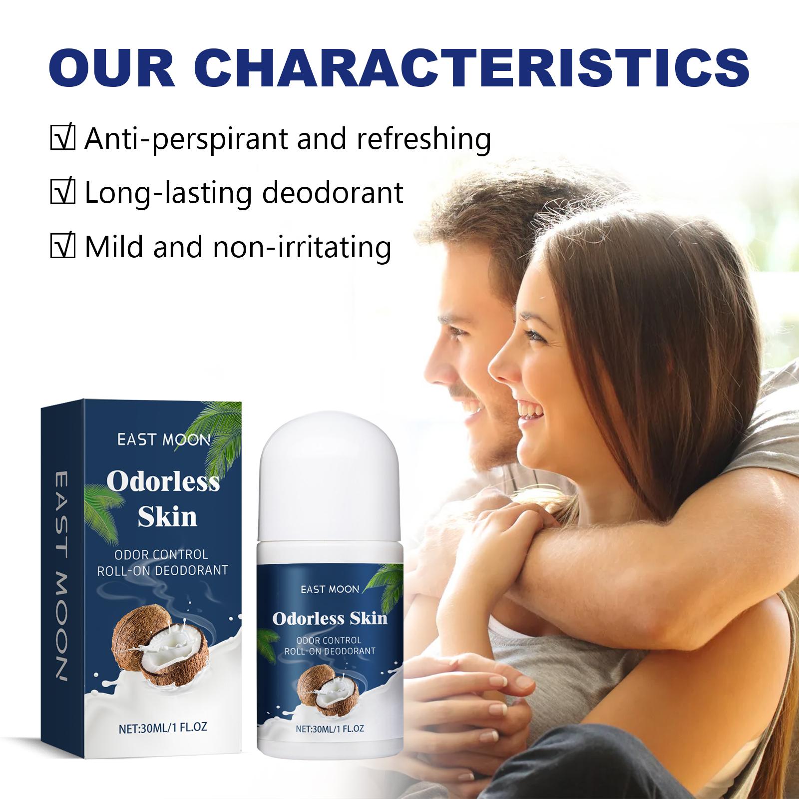 EAST MOON Odor Control Roll-On Deodorant, Coconut Extract + Vanilla Natural Scent, Plant-Based Mild Formula, All-Day Freshness & Sweat Protection, No Harsh Chemicals, Confidence for Daily Use deoderant stone alum truly brightening