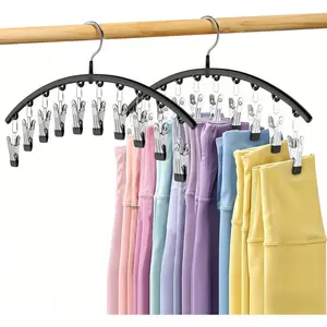 Legging Organizer for Closet, 2 Pack Metal Yoga Pants Hangers w/10 Clips Holds 20 Leggings, Space Saving Hanging Closet Organizer w/Rubber Coated Closet Organizers and Storage, Black
